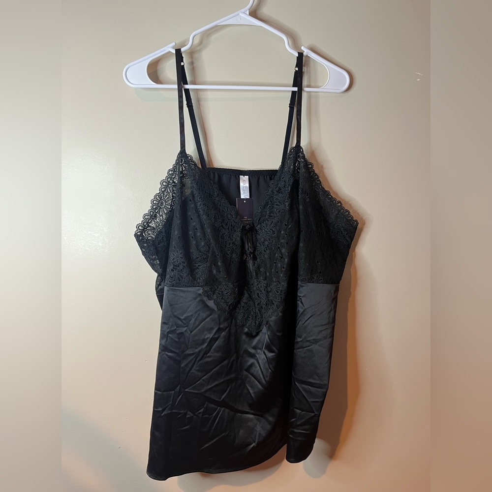 Cacique Black Lace Silky Sleep Tank NWT